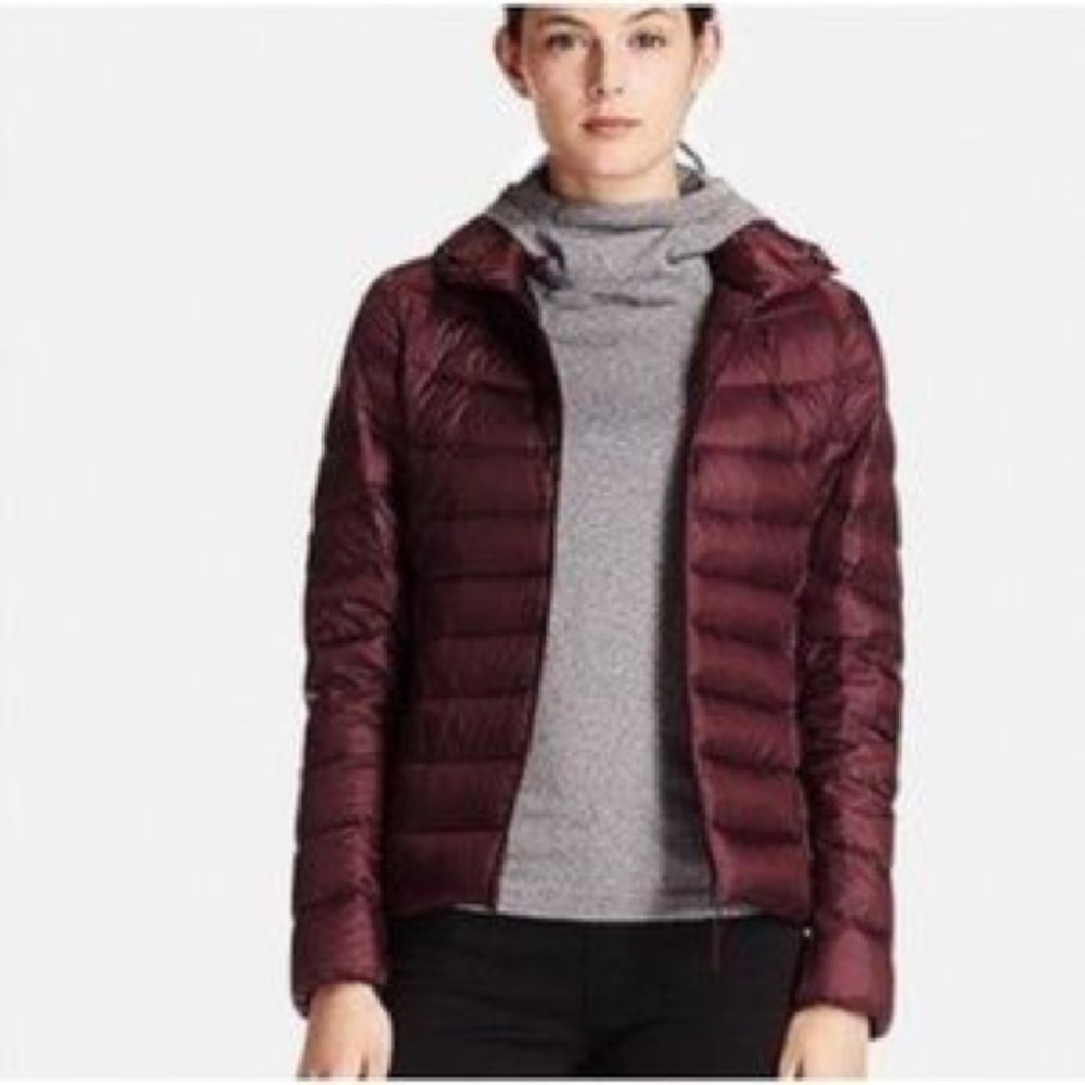Maroon Uniqlo puffy jacket